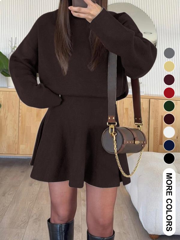 High Neck Long Sleeve Ribbed Knit Mini Dress 3