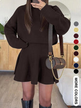 High Neck Long Sleeve Ribbed Knit Mini Dress 3