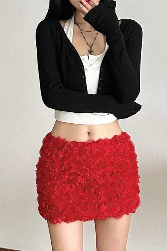 3D Rosette Applique Low Waist Bodycon Mini Skirt 8