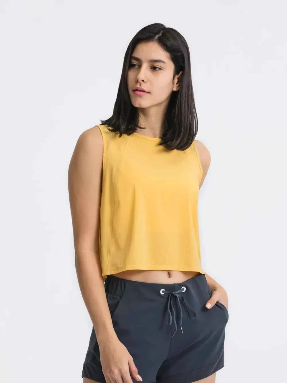 Round Neck Sleeveless Seam Detail Cropped Active Tank Top 13
