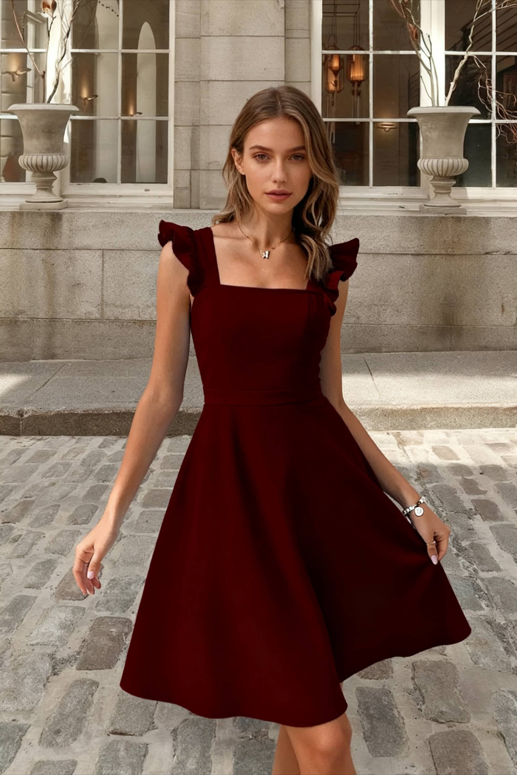 Sleeveless Mini Dress with Ruffle Tieback