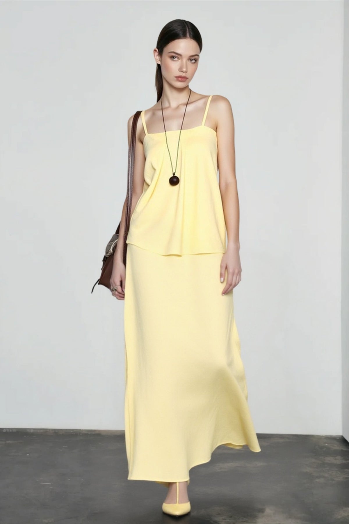 Square Neck Cami Top and A-Line Maxi Skirt Two Piece Set