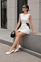 Striped Crew Tie A Line Elegant Work Dress