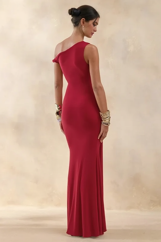 Off Shoulder Asym Metallic Trim Party Dress