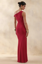 Off Shoulder Asym Metallic Trim Party Dress