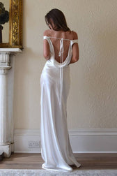 Off-the-Shoulder Lace Satin Dress