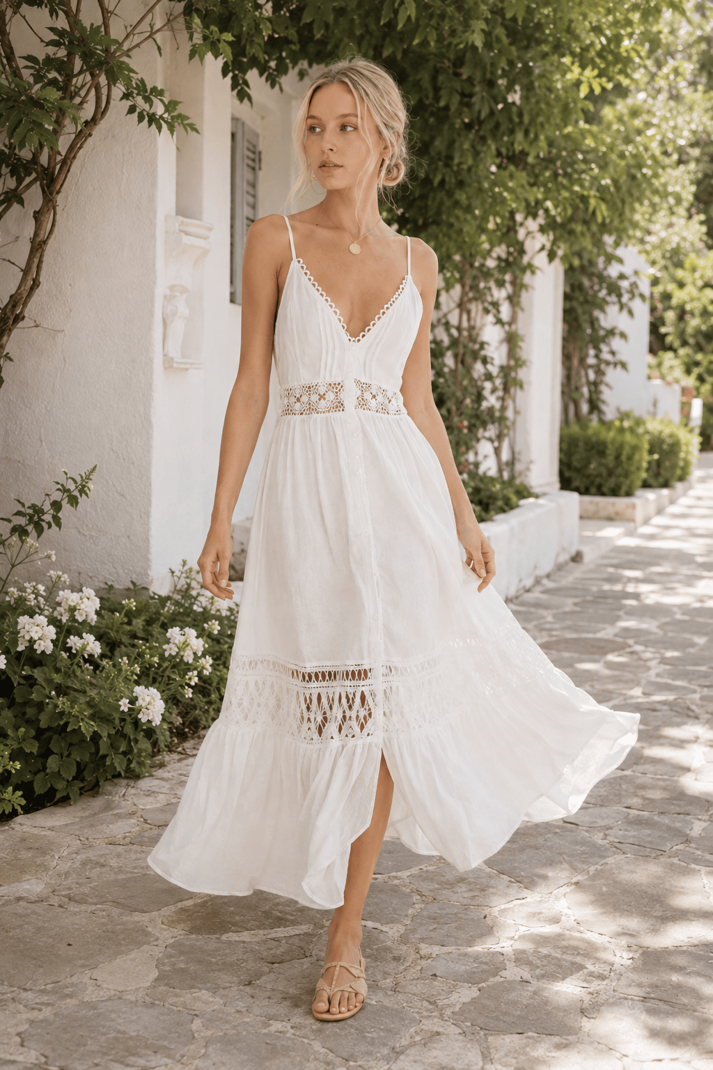 Lace Trim Sheer Flowy Boho Dress