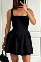 Solid Velvet Square Neck Slim Fit Mini Dress - View 19