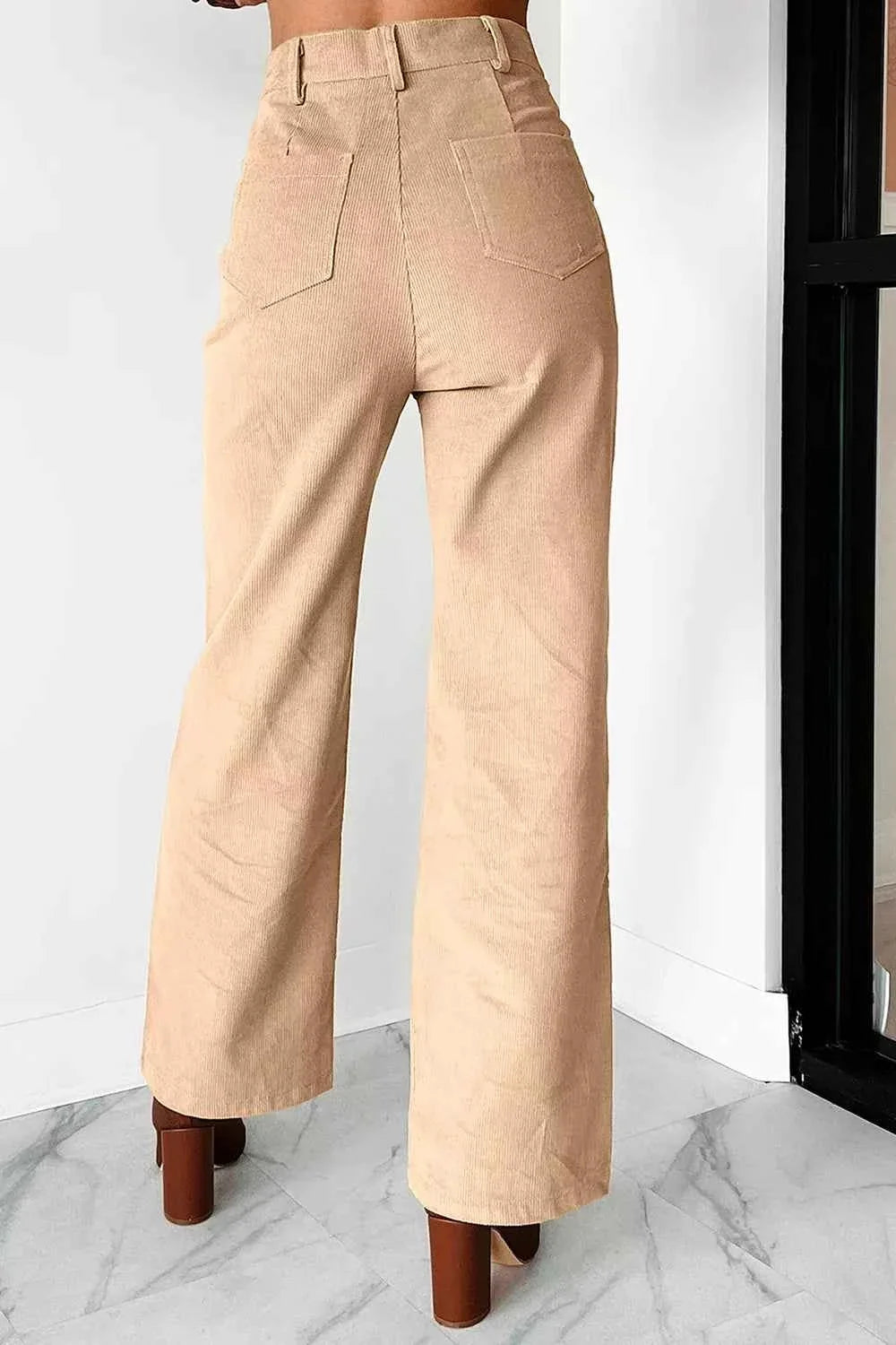 Corduroy Side Panel Colorblock Straight Leg Pants