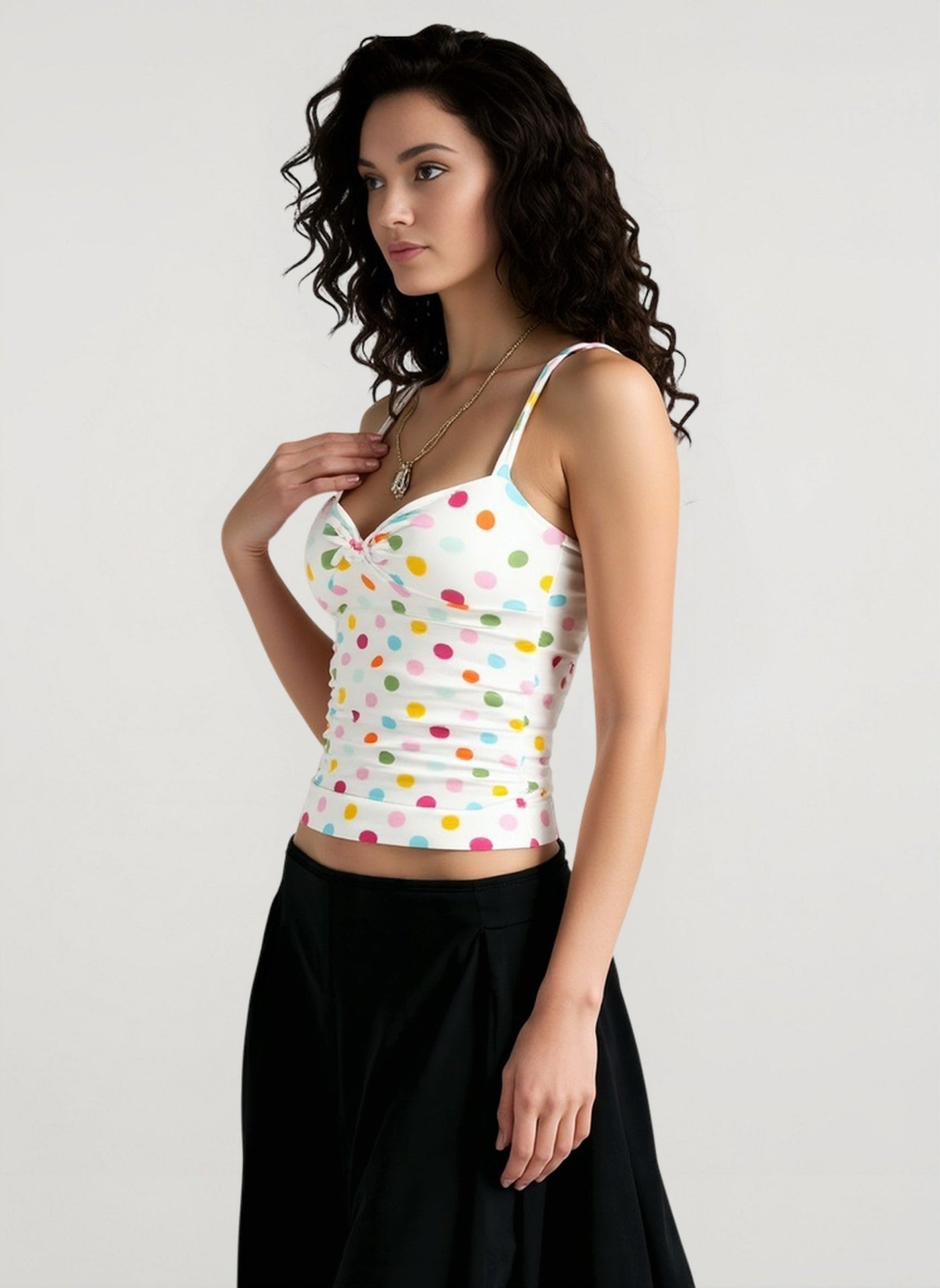 Colorful Polka Dot Halter Slim Fit Crop Top