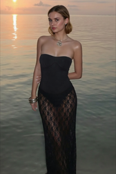 Sexy Lace Strapless Backless Sheer Mesh Solid Party Dress