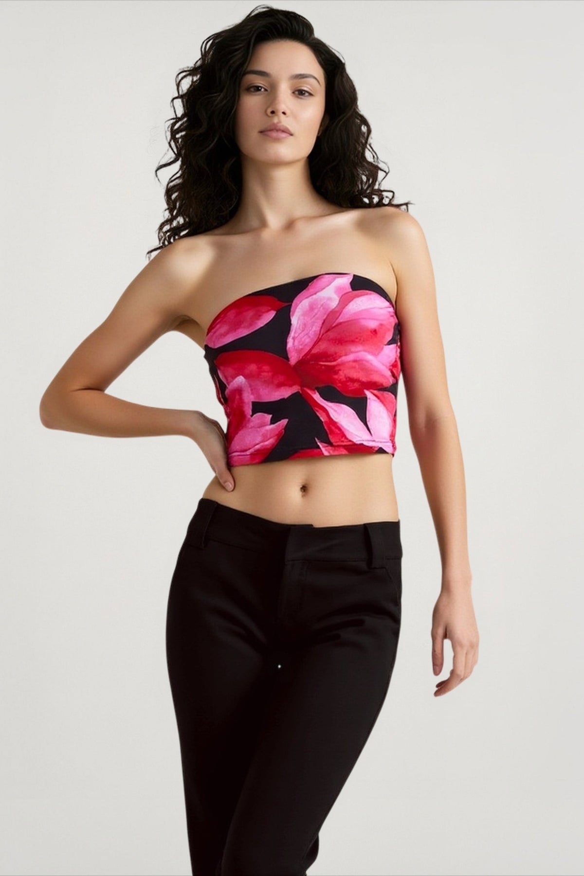 Floral Print Strapless Bandeau Cropped Tube Top