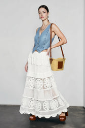 Boho Lace Hollow Draped Vacation Skirt