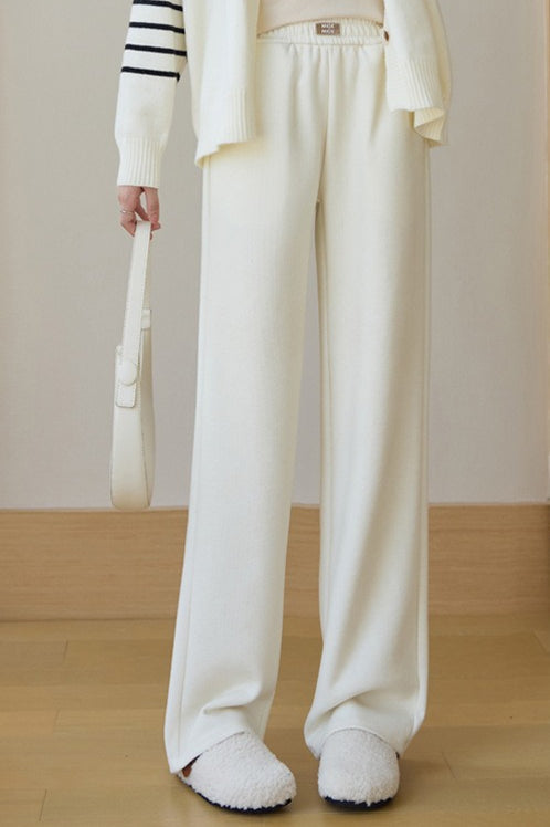 Elastic High Waist Straight Wide Leg Knit Pants