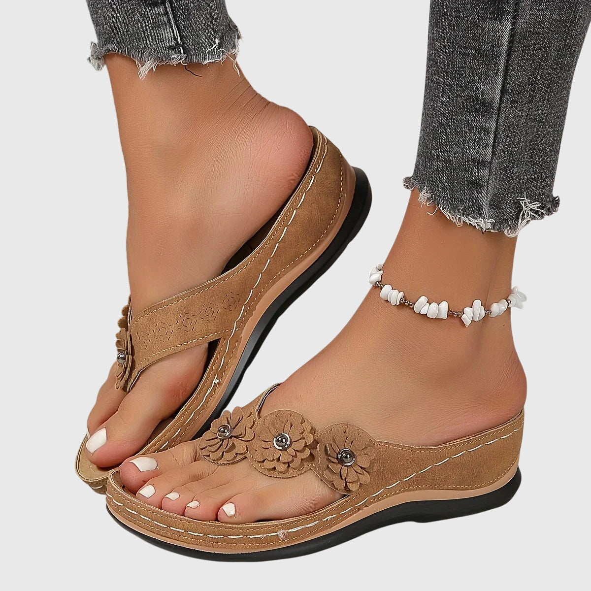 Floral Thong Wedge Flip Flop Sandals