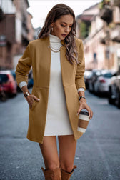 Brushed Wool Solid Long Sleeve Coat