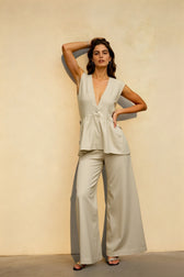 Cotton V Neck Sleeveless Vest Pants Two Piece Set