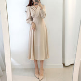 V-Neck Wrap Long Sleeve A-Line Midi Dress 4