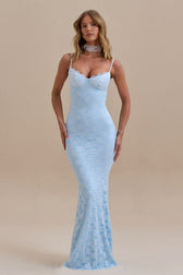 Backless Bodycon Maxi Lace Dress - View 2