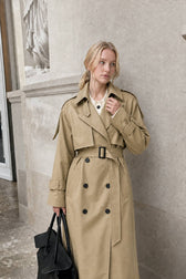 Extra Long Belted Waist Cotton Overcoat