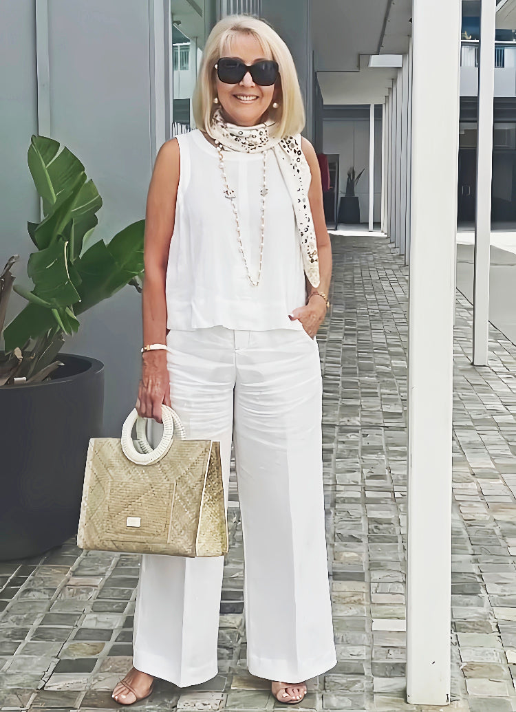 Sleeveless Layered Tank and Wide Leg Trousers Two Piece Set