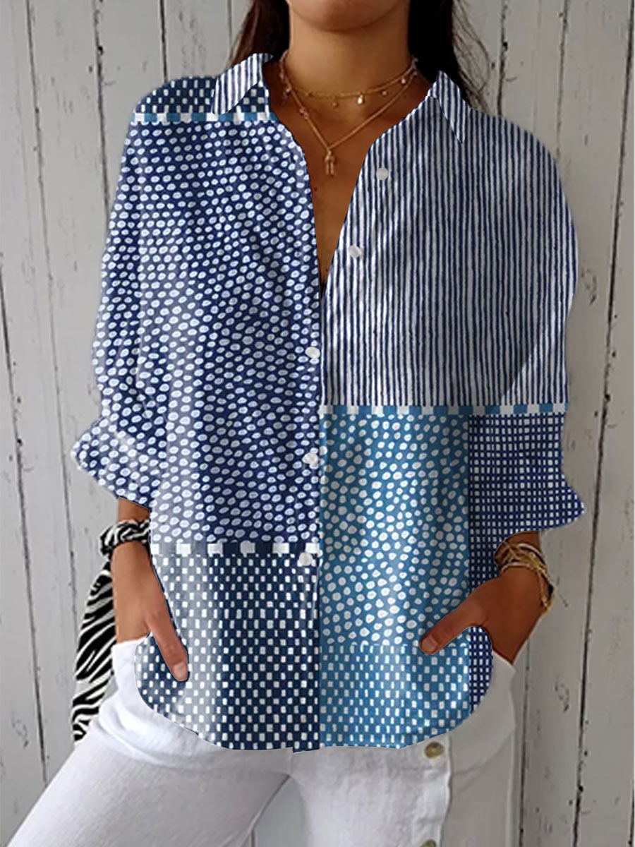 Mixed Print Patchwork Collared Button Front Shirt 2