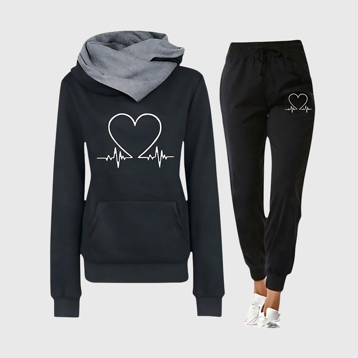 Heart Print Hoodie and Joggers Two Piece Set
