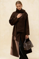 Scarf Collar Woolen Belted Overcoat