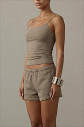 Elastic Waist Print Dolphin Hem Shorts