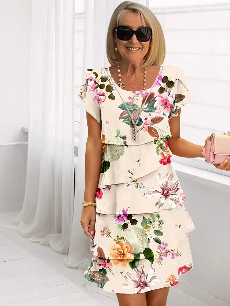 Floral Tiered Short Sleeve Mini Dress