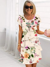 Floral Tiered Short Sleeve Mini Dress