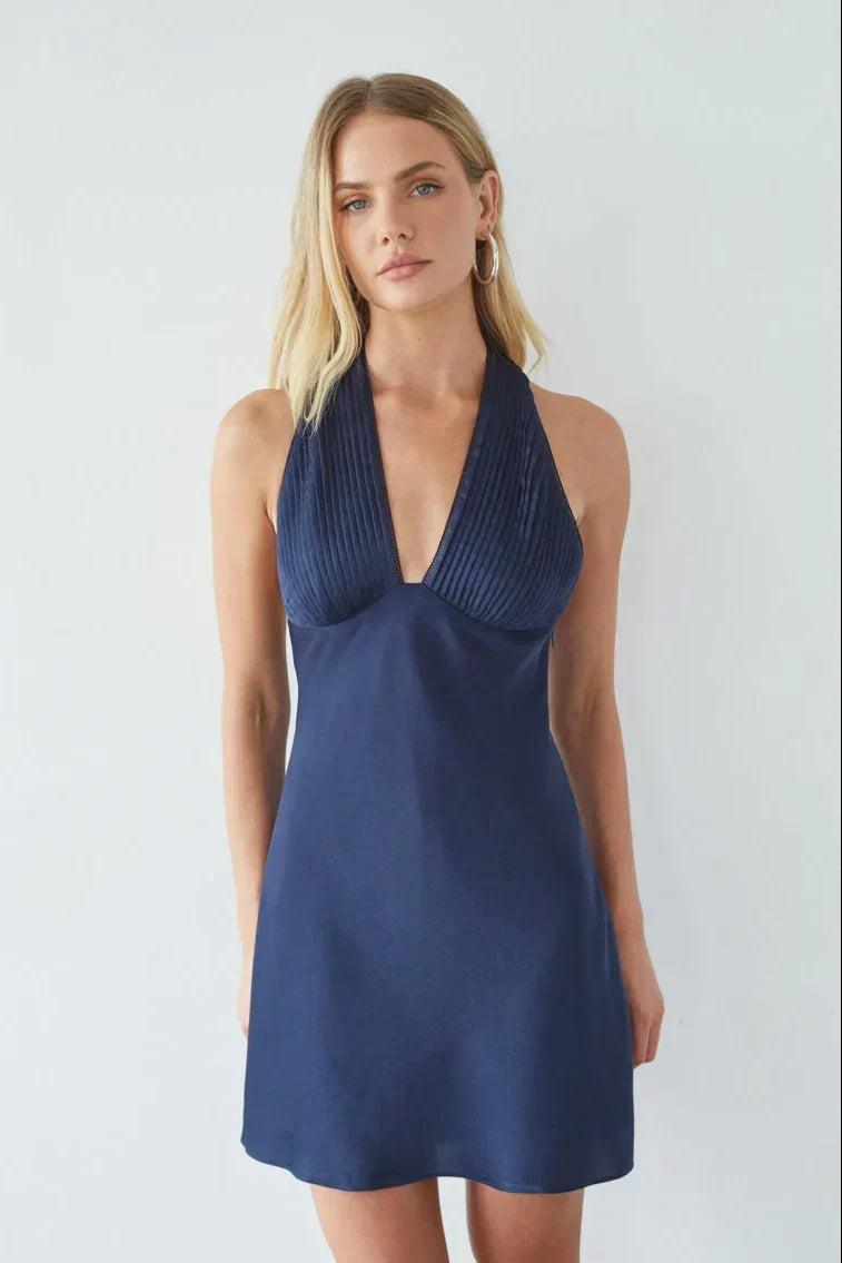 Libby Pleated Halter Mini Dress