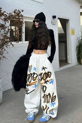 American Hip Hop Plus Size Fleece Lined Loose Wide Leg Pants