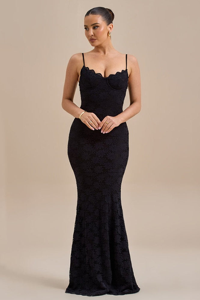 Backless Bodycon Maxi Lace Dress - View 13