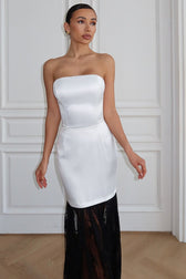 Strapless Lace Panel Backless Tie Maxi Lace Dress