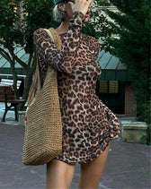 Leopard Two Piece Mesh See Through Mini Dress 2