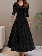 Floral Velvet V-Neck Long Sleeve Fit and Flare Midi Dress 2