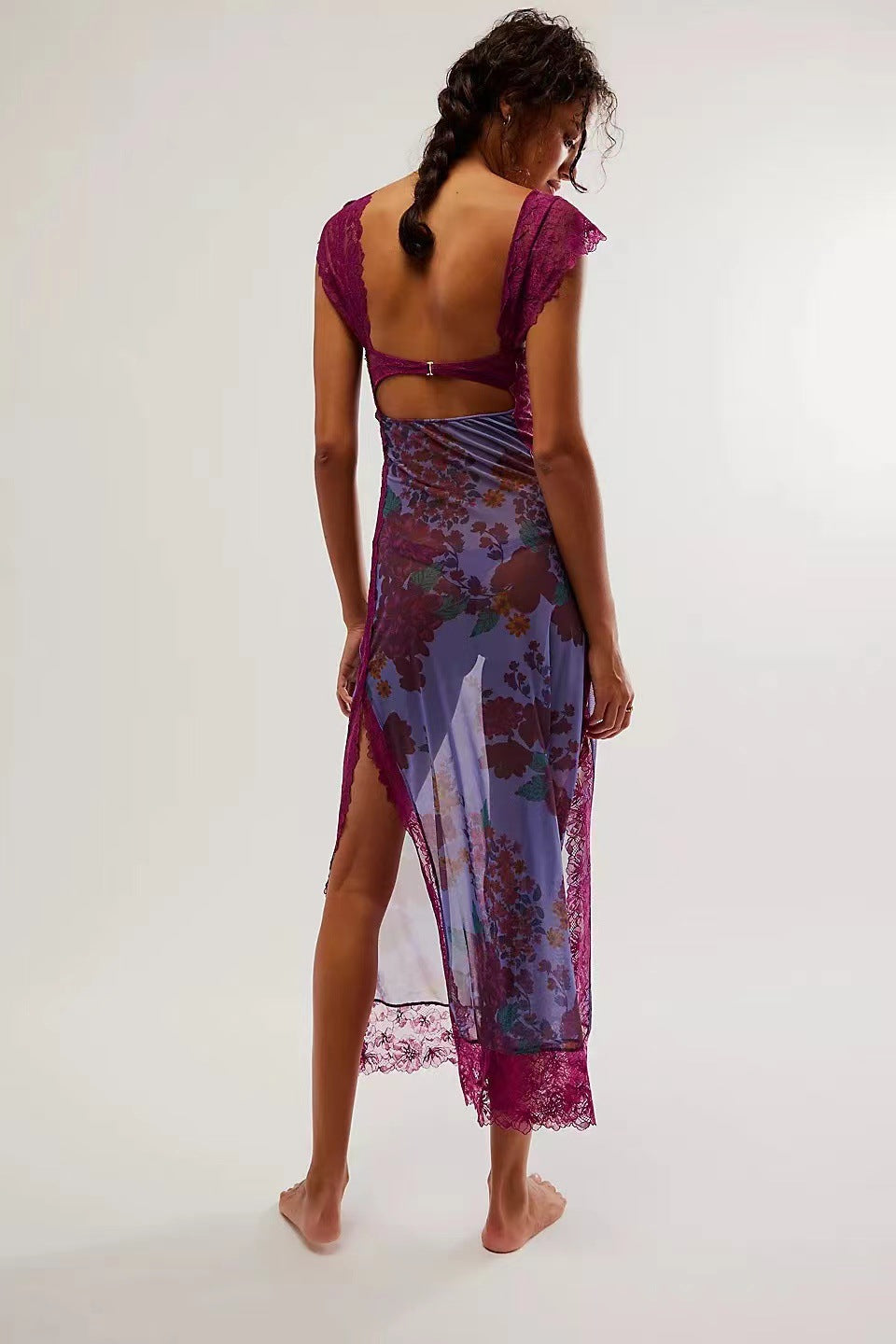 Floral Lace Trim Cut Out Slip Midi Dress 31