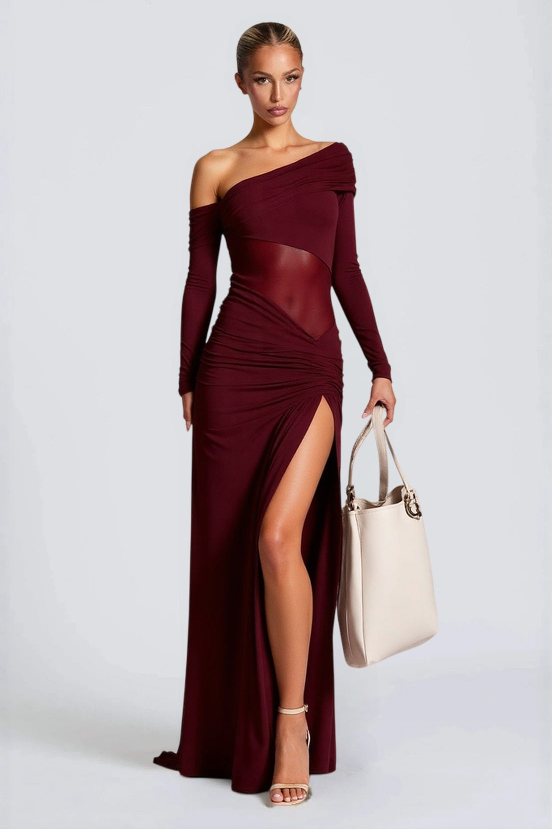 Sheer Mesh Ruched Bodycon Dress