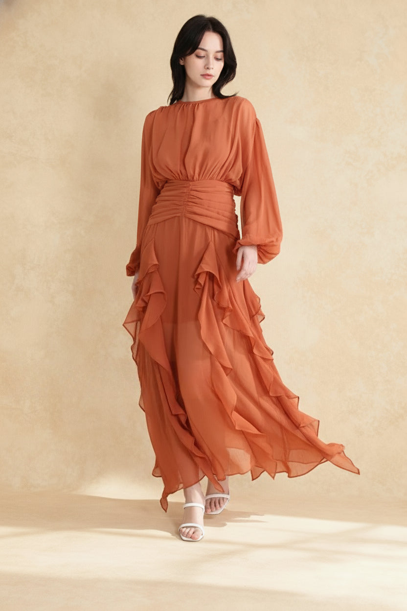 Leonie Ballon Stylish Long-Sleeved Maxi Dress