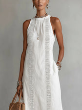 Halter Neck Crochet Trim Side Split Maxi Dress 4