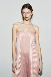 Strapless Pleated Maxi Ball Gown Formal Dress