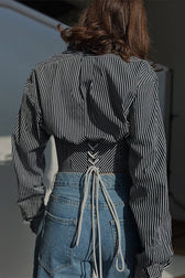 Striped Waist Tie Blouse