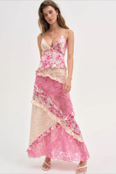 Floral Lace Deep V-Neck Spaghetti Strap Maxi Dress