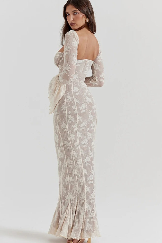 Square Collar Extended Sleeve Maxi Dress