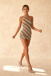 Irregular Knit One Shoulder Mini Dress