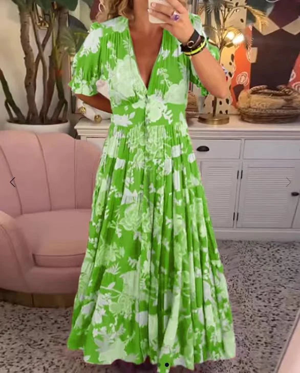 Magaly Timeless Long Dress with V Neck Premium Wardrobe Essential