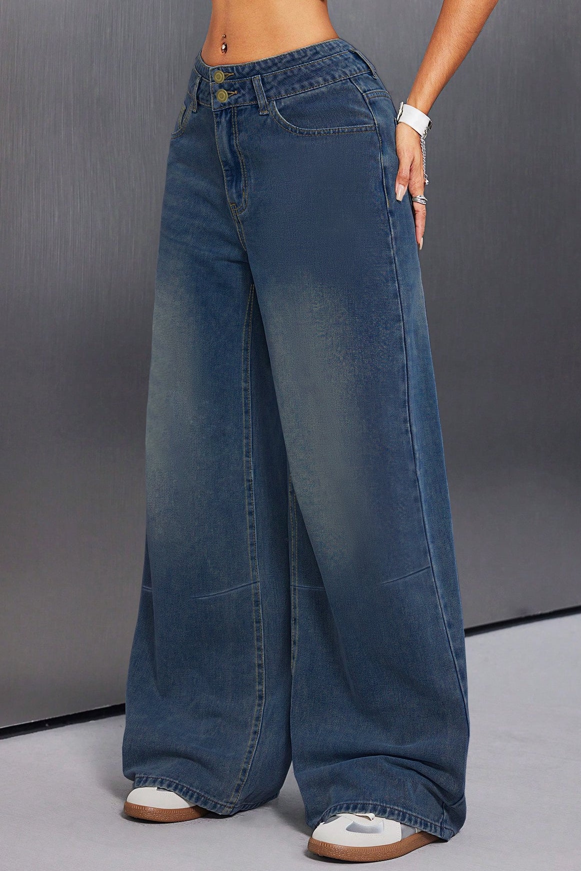 Button Front Vintage Wide Jean