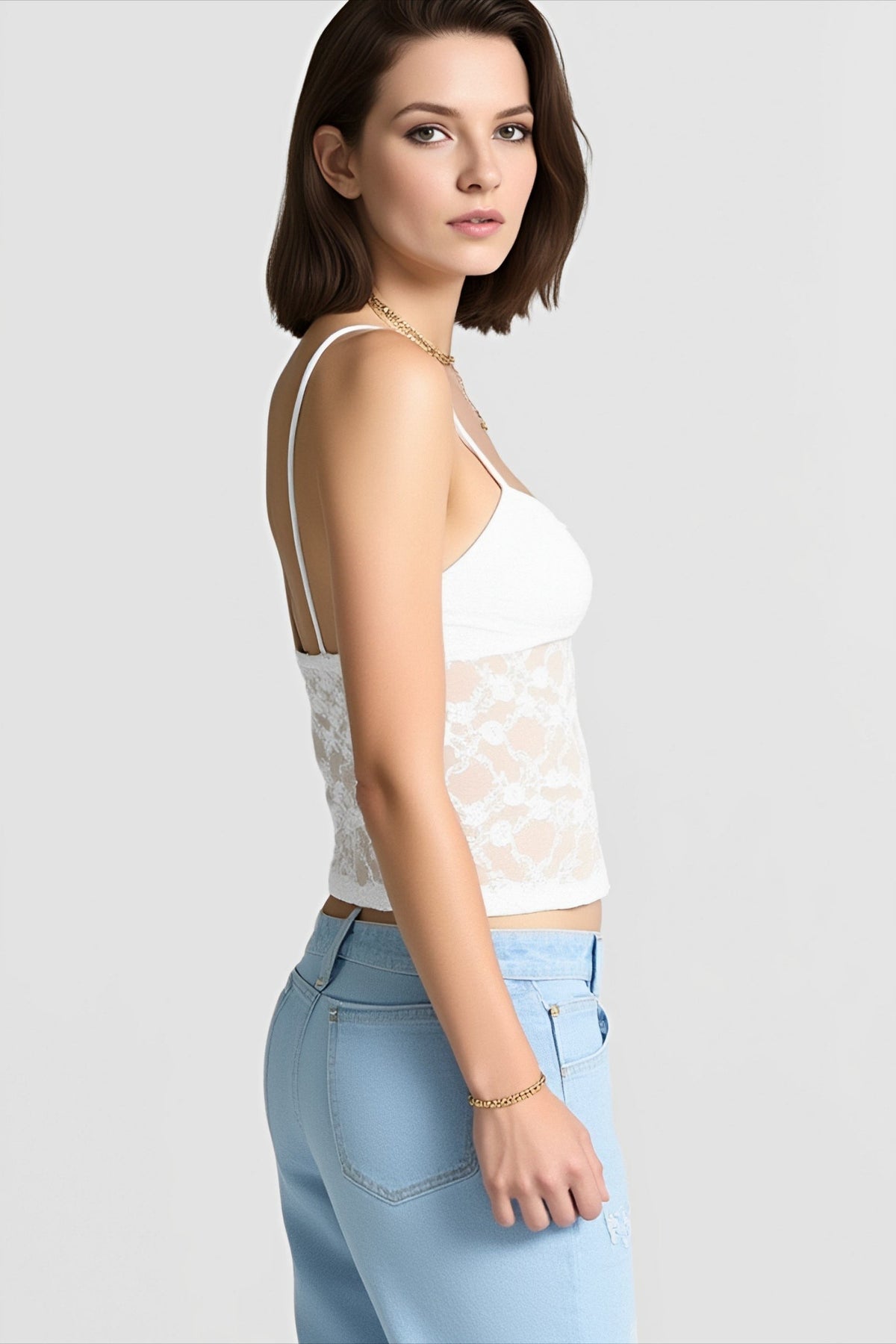 Lace Cut Out Front Triangle Cup Scalloped Hem Cami Crop Top 9
