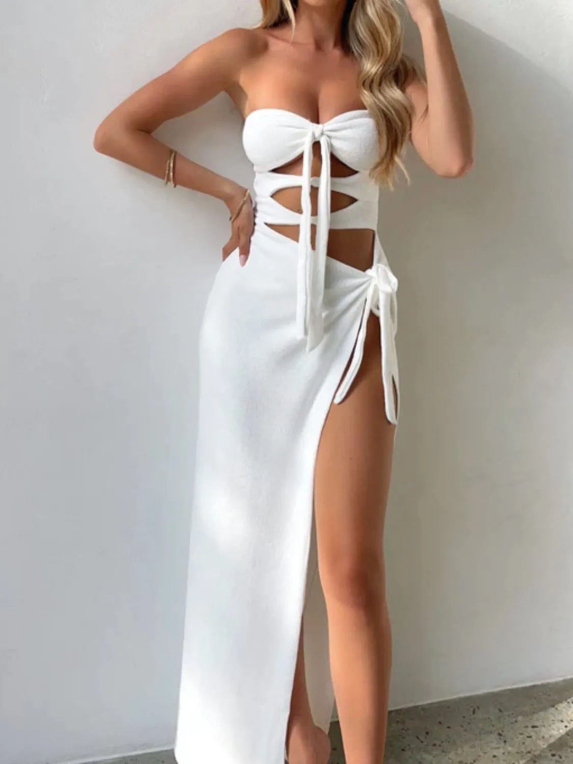 Cutout Split Sweetheart Neck Tube Dress White